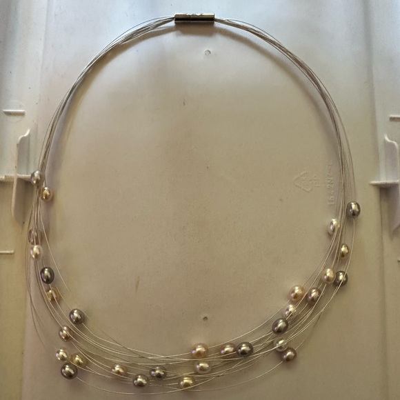 New Honora Floating Freshwater Pearl Multi Strand White Wire Illusion Necklace - Picture 2 of 3